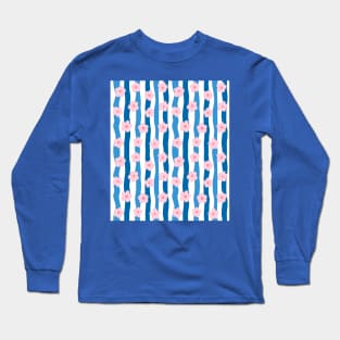 Pink and Blue Groovy Flowers Stripy Pattern Long Sleeve T-Shirt